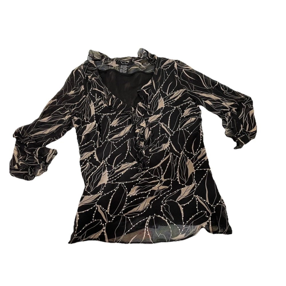 Vtg 100 Perc Silk  Blouse Top embroidered s m